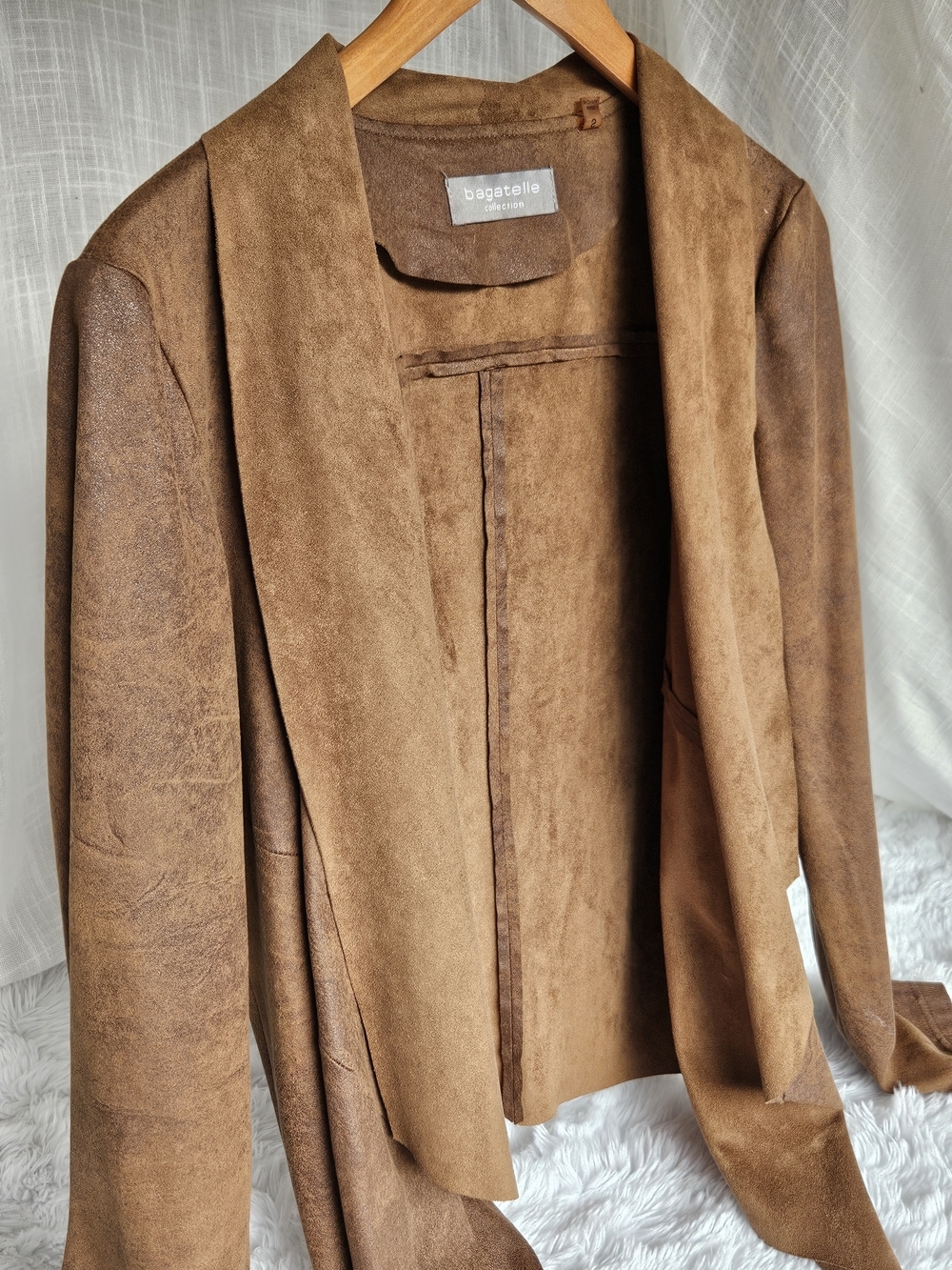 bagatelle Brown Suede Draped Open Jacket - Picture 6 of 10